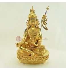 14.5" Guru Rinpoche / Padmasambhava Copper Statue 24 Karat Gold Gilded Hand Carved Patan, Nepal