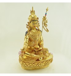 14.5" Guru Rinpoche / Padmasambhava Copper Statue 24 Karat Gold Gilded Hand Carved Patan, Nepal