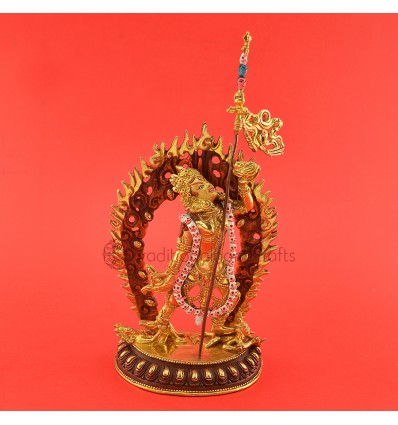 Handcrafted 8" Vajrayogini Dakini Partly Gold Gilded Copper Statue From Patan, Nepal