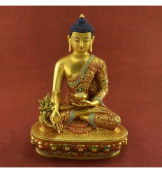  Fine Quality Hand Painted 11" Medicine Buddha / Sangye Menla Statue from Patan, Nepal