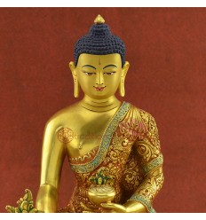  Fine Quality Hand Painted 11" Medicine Buddha / Sangye Menla Statue from Patan, Nepal