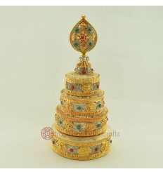 Hand Carved Tibetan Buddhist 5" Gold and Silver Plated Mandala Set Patan Nepal