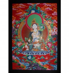 34" x 24" White Tara- Dolkar Thangka Painting