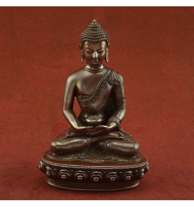 Oxidized Copper Alloy 7.25" Amitabha/Amida Opame Buddha Statue from Patan, Nepal