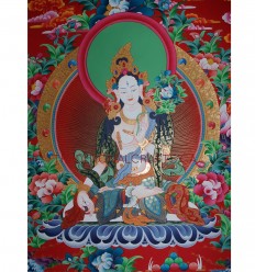 34" x 24" White Tara- Dolkar Thangka Painting
