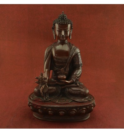 Oxidized Copper Alloy 13" Medicine Buddha / Sangye Menla Statue from Patan, Nepal