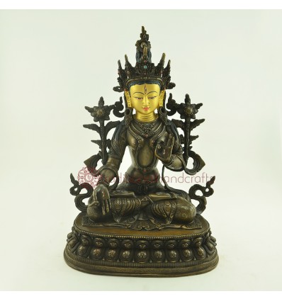 Fine Quality 13.25" White Tara  / Dolkar Silver Plated Oxidized Copper Alloy Statue Patan, Nepal