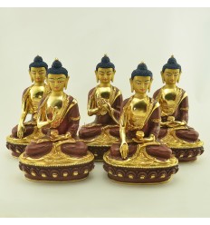Fine Quality Hand carved 8.25" Dhyani Pancha Buddha Copper Alloy Partially Gold Gilded Face Painted Statues From Patan , Nepal