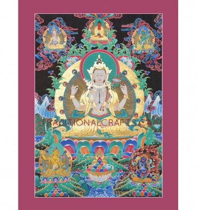 42.75" x 31.75" Chenrezig Thangka Painting