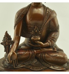 Oxidized Copper Alloy 12.75" Medicine Buddha / Sangye Menla Statue From Patan, Nepal