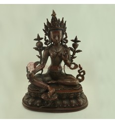 Hand Carved Fine Quality 18.5" Green Tara / Dolma S Copper Statue from Patan, Nepal