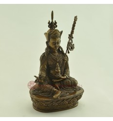 Finely Hand Carved 9" Guru Rinpoche Oxidized Copper Alloy Statue from Patan Nepal