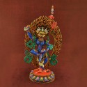 Fine Quality 13.75" Simha Mukhi Jogini Statue Copper Alloy with Gold Gilded and MultiColor Finish.