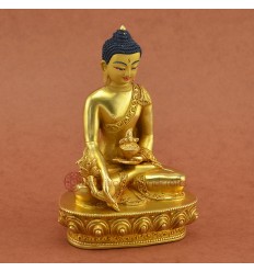 Finely Carved Face Painted 5.5" Medicine Buddha Copper Gold Gilded Statue From Patan, Nepal