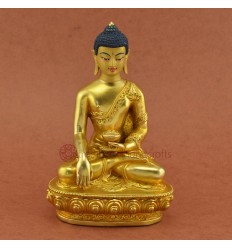 7.5" Shakyamuni Buddha / Tomba Gold Gilded Face Painted Copper Statue From Patan Nepal
