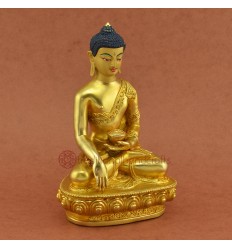 7.5" Shakyamuni Buddha / Tomba Gold Gilded Face Painted Copper Statue From Patan Nepal