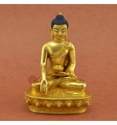 Gold Gilded with Face Painted 5.5" Shakyamuni Buddha Copper Statue Patan, Nepal