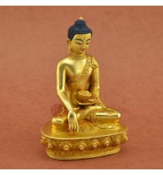 Gold Gilded with Face Painted 5.5" Shakyamuni Buddha Copper Statue Patan, Nepal