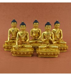 Fine Quality 5.5” Dhyani Buddha Copper Alloy with 24 Karat Gold Gilded Statue Set From Patan, Nepal