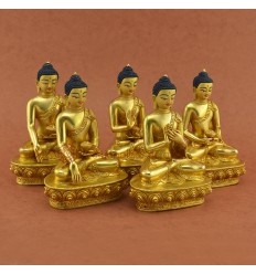 Fine Quality 5.5” Dhyani Buddha Copper Alloy with 24 Karat Gold Gilded Statue Set From Patan, Nepal