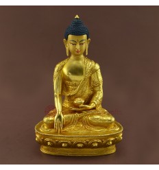 8.25" Shakyamuni Buddha Gold Gilded Face Painted Copper Statue From Patan Nepal