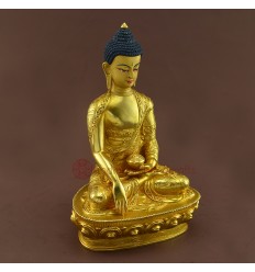 8.25" Shakyamuni Buddha Gold Gilded Face Painted Copper Statue From Patan Nepal