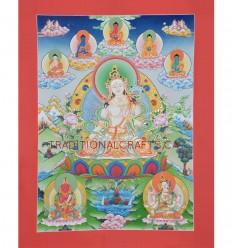 39.5" x 29.5" White Tara Thangka Painting