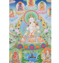 39.5" x 29.5" White Tara Thangka Painting