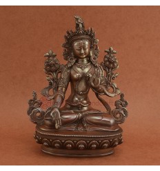 Fine Quality Hand Carved 8.5" White Tara/Dolkar Copper Statue in Oxidation Finish