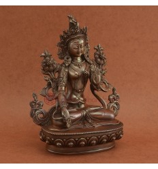 Fine Quality Hand Carved 8.5" White Tara/Dolkar Copper Statue in Oxidation Finish