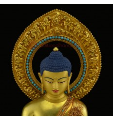 Fine 15.25" Medicine Buddha / Sangye Gold Gilded Face Painted Copper Statue Frm Patan, Nepa