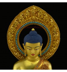 Fine 15.25" Medicine Buddha / Sangye Gold Gilded Face Painted Copper Statue Frm Patan, Nepa