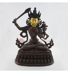 Fine Quality 15" Manjushri / Jampelyang Oxidized Gold Gilded Fine Quality Copper Statue Patan