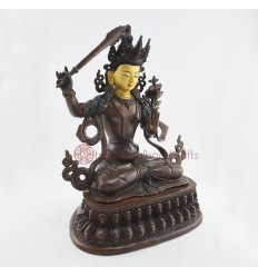 Fine Quality 15" Manjushri / Jampelyang Oxidized Gold Gilded Fine Quality Copper Statue Patan