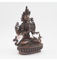 Finely Hand Carved 9" Chenrezig / Avalokiteshvara  Oxidized Copper Alloy Statue Patan, Nepal