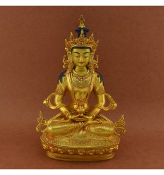 Gold Plated and Hand Painted Face 12.5" Aparmita / Tsepame / Amitayus Statue