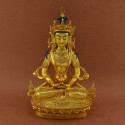 Gold Plated and Hand Painted Face 12.5" Aparmita / Tsepame / Amitayus Statue