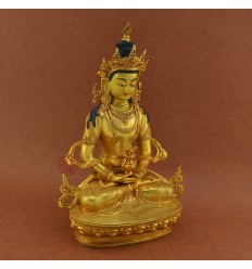Gold Plated and Hand Painted Face 12.5" Aparmita / Tsepame / Amitayus Statue