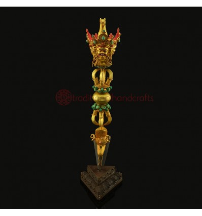 Gold Plated Copper Alloy Decorated with Coral and Turquoise Stones 18" Phurwa Set