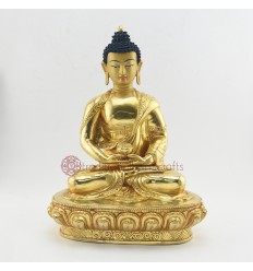 Fine Quality 13" Amitabha Buddha Gold Gilded with Face Painted Copper Statue Patan, Nepal