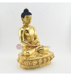 Fine Quality 13" Amitabha Buddha Gold Gilded with Face Painted Copper Statue Patan, Nepal