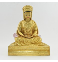 Fine Quality Gold Gilded Face Painted Carved  8.5" Guru Gampopa Copper Statue From Patan, Nepal.
