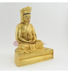 Fine Quality Gold Gilded Face Painted Carved  8.5" Guru Gampopa Copper Statue From Patan, Nepal.