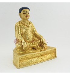 Fine Quality Gold Gilded Face Painted Hand Carved  7.5" Guru Marpa Copper Statue From Patan Nepal.