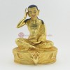 Fine Quality Gold Gilded with Face Painted Hand Carved 7.5" Guru Milarepa Copper Statue