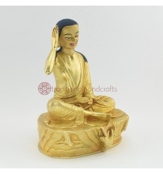 Fine Quality Gold Gilded with Face Painted Hand Carved 7.5" Guru Milarepa Copper Statue