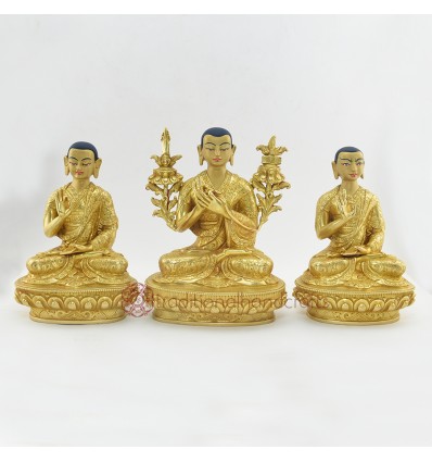 Hand Carved Fine Quality 8.5” Guru Tsongkhapa Copper Statues Set Patan, Nepal