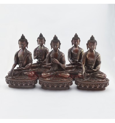 Fine Quality 8.5” Dhyani Buddha or Pancha Buddha Statues Set