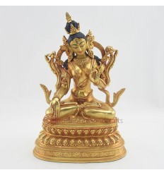 Finely Hand Carved 9.5" White Tara / Dolkar Antiquated Gold Gilded Copper Statue Patan