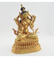 Finely Hand Carved 9.5" White Tara / Dolkar Antiquated Gold Gilded Copper Statue Patan